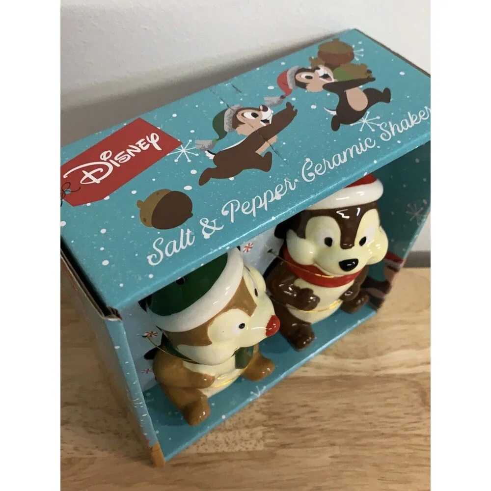 Disney Chip & Dale Chipmunk Salt & Pepper Shakers Ceramic Christmas 2022